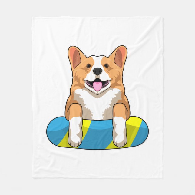 Manta Polar Corgi galés en Natación con Pizarra (Anverso)