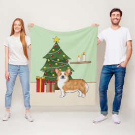 Manta Polar Corgi Galés Pembroke Rojo y árbol de Navidad