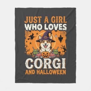 Manta Polar Corgi Halloween Bruja Niña Horror Vintage