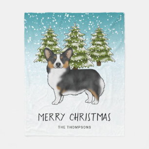 Manta Polar Corgi Pembroke Tri Negro Bosque Nevado Navidad