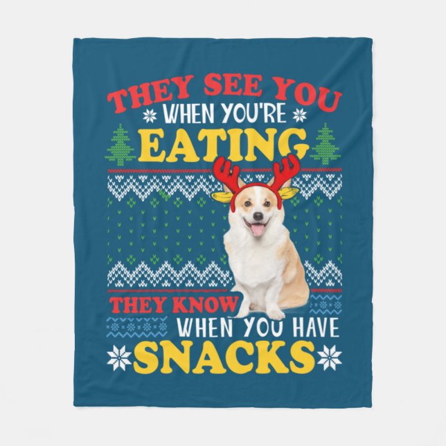 Manta Polar Corgi Ugly Christmas They See You're Eating Xmas (Anverso)