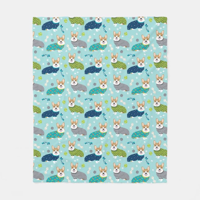 Manta Polar Corgis en azul claro (Anverso)