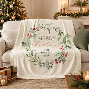 Manta Polar Corona Botánica Feliz Navidad Nombre de la Familia