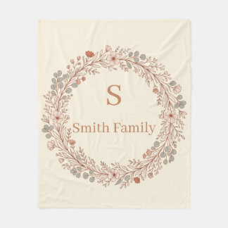 Manta Polar Corona floral personalizada con apellido de famili
