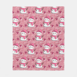 Manta Polar Corte Pink Snowman corazones Personalizados Nombre