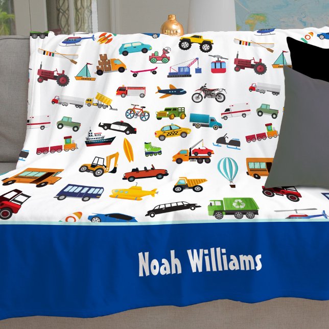 Manta Polar Cosas Pequeñas Que Mueven Los Vehículos Nombre Del (Wrap your young boy in a fun blanket designed with his favorite vehicles! You can add a name, too :))