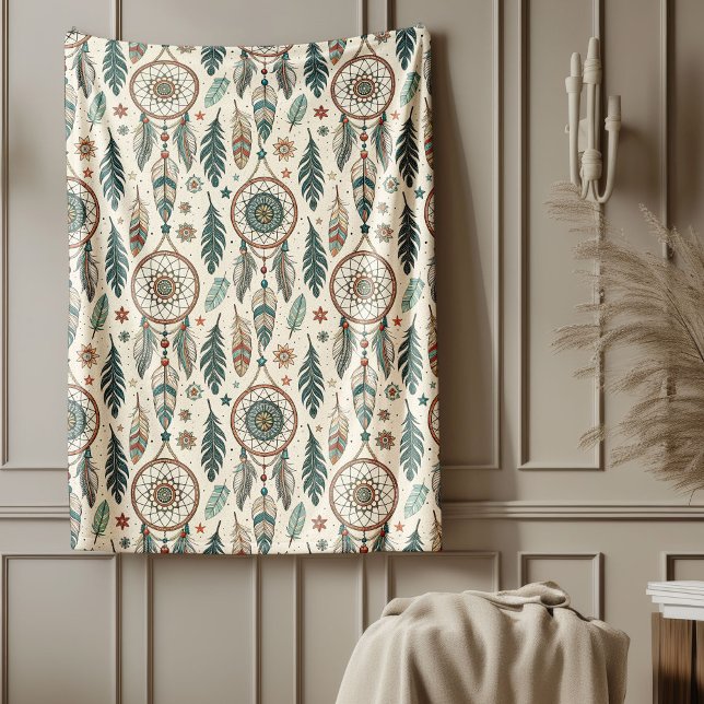 Manta Polar Cosmoterapia de retiro inspirada en el patrimonio (Heritage-Inspired Tribal Cozy Retreat dreamcatcher Fleece Blanket)