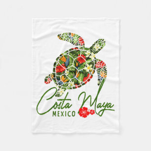 Manta Polar Costa Maya México Tortuga Marina Hibisco Tropical