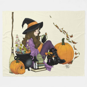Manta Polar Cosy Witch Vibes Halloween Pumpkins Purple
