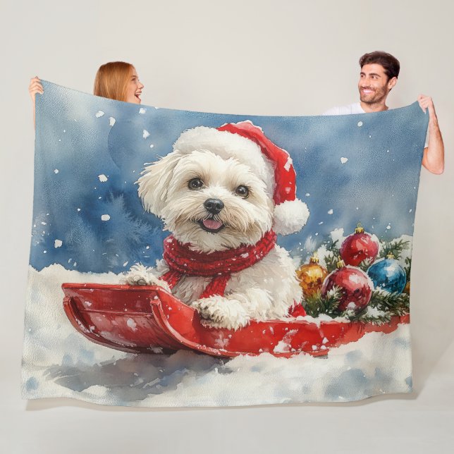Manta Polar Coton De Tulear en Sledge Let it Snow Navidades (In situ)