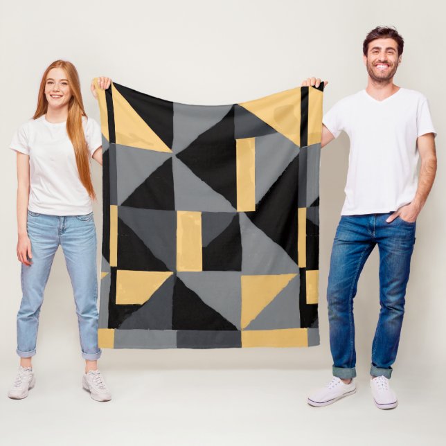 Manta Polar Couverture Polaire Géométrie Noir, gris et or (In situ)