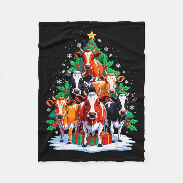 Manta Polar Cow Tree Christmas Cow Lover Xmas Squad Men Women  (Anverso)
