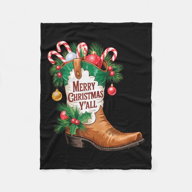 Manta Polar Cowboy Boots Country Western Merry Christmas Y'all (Anverso)