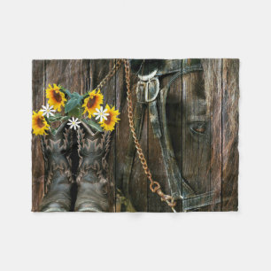 Manta Polar Cowboy Caballo Boots Girasoles Rústica Junta de Pa