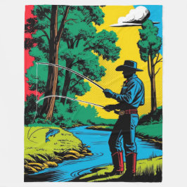 Manta Polar Cowboy Fisherman on Riverbank  Fleece Blanket
