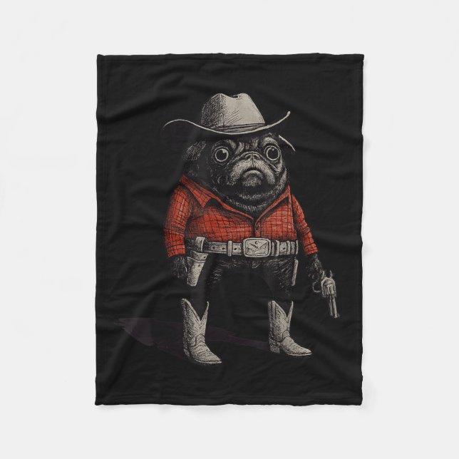 Manta Polar Cowboy Pug Dog Divertido traje occidental Red Pug  (Anverso)