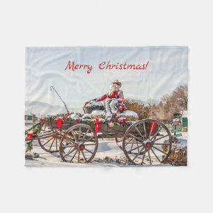 Manta Polar Cowboy Santa - Wagon con Hay Bales