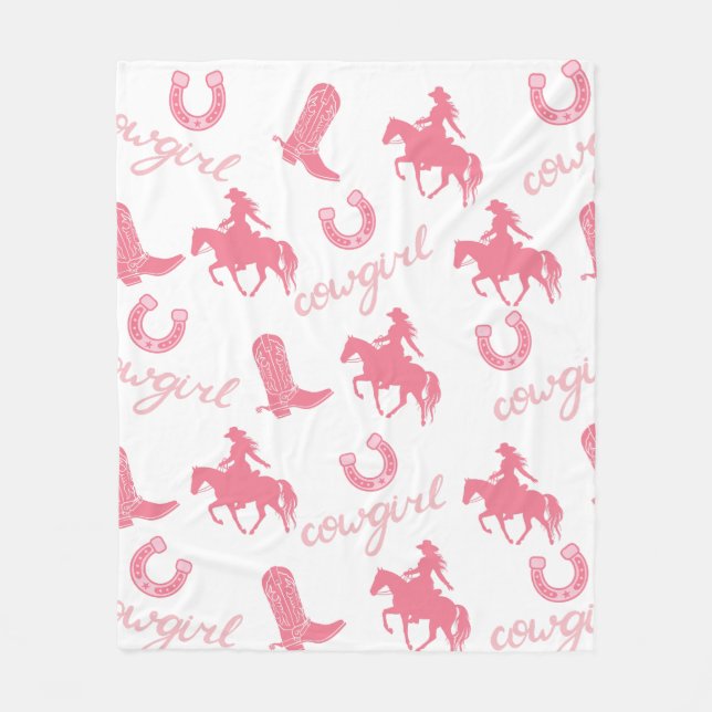 Manta Polar Cowgirl Blanket rosa occidental - Personalizado (Anverso)