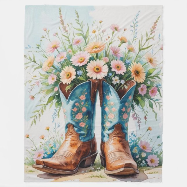 Manta Polar Cowgirl Bouquet Fleece Blanket | Hogar occidental (Anverso)