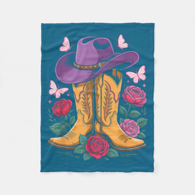 Manta Polar Cowgirl Western Cowboy Hat Boots With Roses Countr (Anverso)