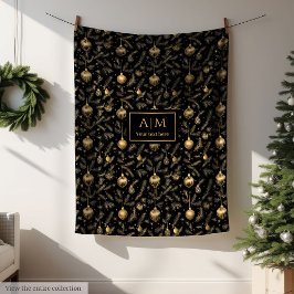 Manta Polar Cozy black and gold watercolor custom Christmas