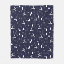 Manta Polar Cozy Dark Fleece Blanket with Silver Reindeer