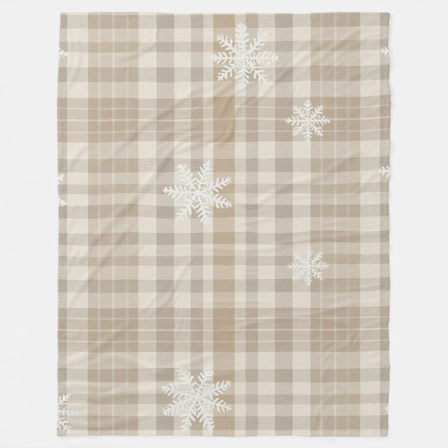 Manta Polar Cozy Gingham Snowflake Blanket – Beige & Taupe (Anverso)