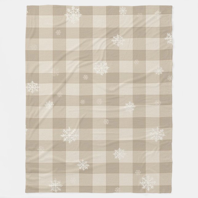 Manta Polar Cozy Gingham Snowflake Blanket – Beige & Taupe (Anverso)