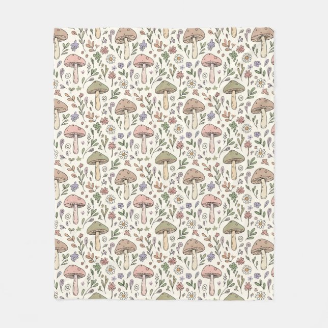 Manta Polar Cozy Pastel Cream Fungi Seamless Pattern Gift (Anverso)