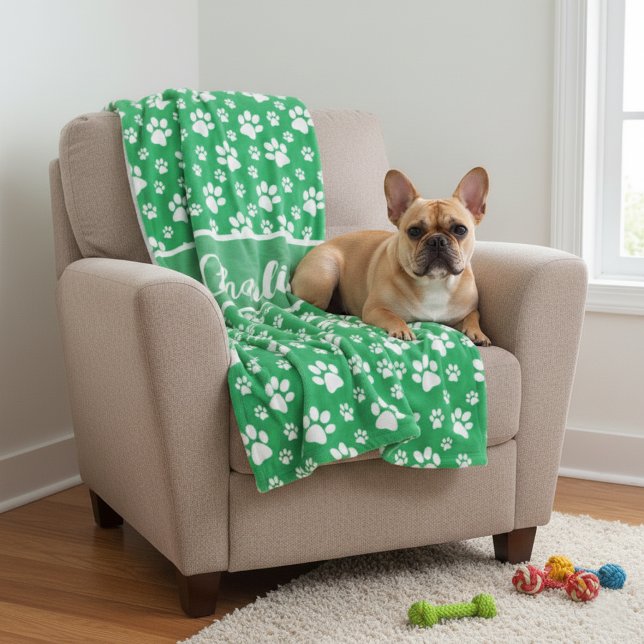 Manta Polar Cozy Paw Print Personalizado Dog Blanket - Persona (Custom Dog Blanket - Add name and pick favorite color)
