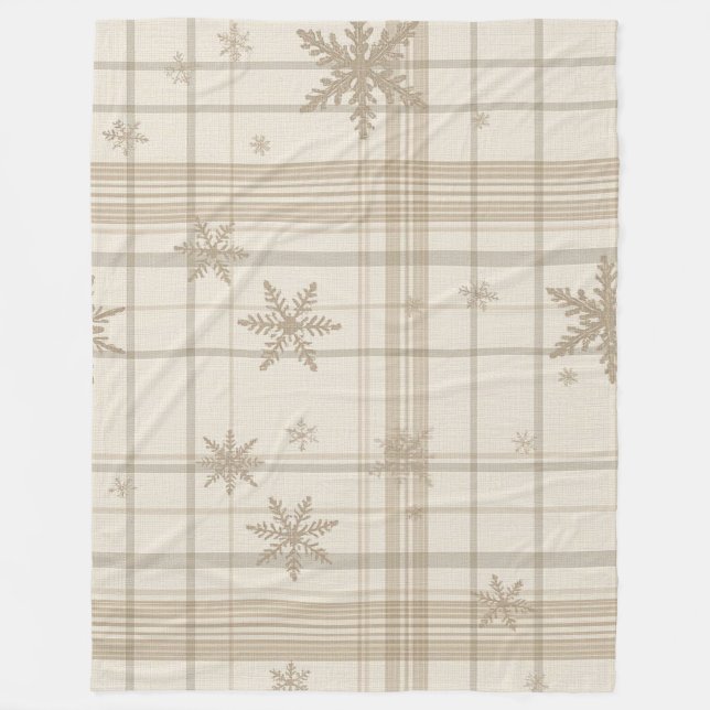 Manta Polar Cozy Snowflake Gingham Plaid Blanket –Warm Neutral (Anverso)