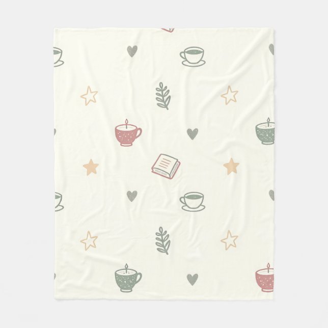 Manta Polar Cozy Tea Books Candle Pattern Soft (Anverso)
