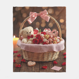 Manta Polar Cozy Teddy Rose Basket Romantic Valentine