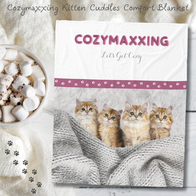 Manta Polar Cozymaxxing Kitten Cuddle Confort Blanc (Immerse yourself in a world of comfort and cuteness with the Cozymaxxing Kitten Cuddles Blanket)