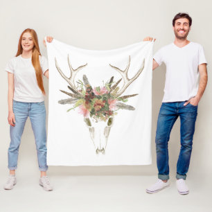 Manta Polar Cráneo y flores de los ciervos