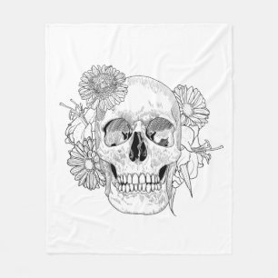 Manta Polar Cráneo y flores inspirados