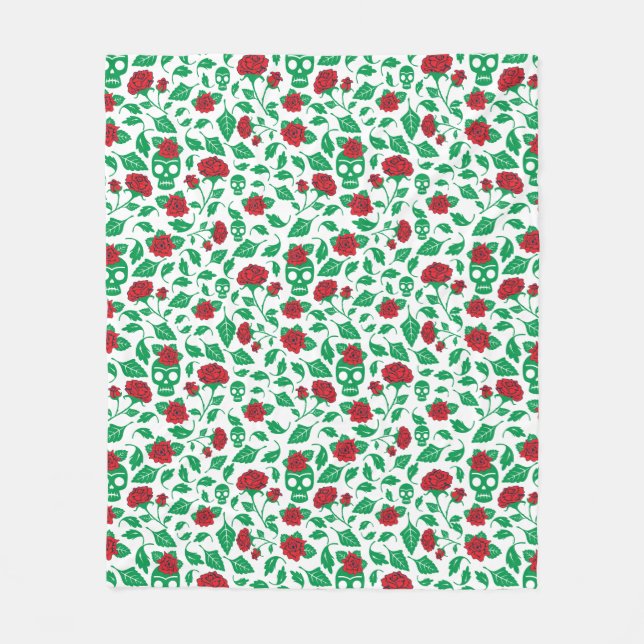 Manta Polar Cráneos y rosas de Frida Kahlo el | (Anverso)