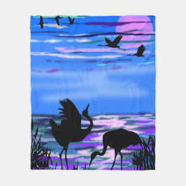 Manta Polar Cranes Bird Pareja Azul Fleece Blanket Love