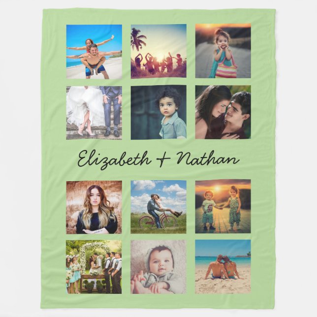 Manta Polar Crea tu Personalizado 12 verde de moda de Collage  (Anverso)