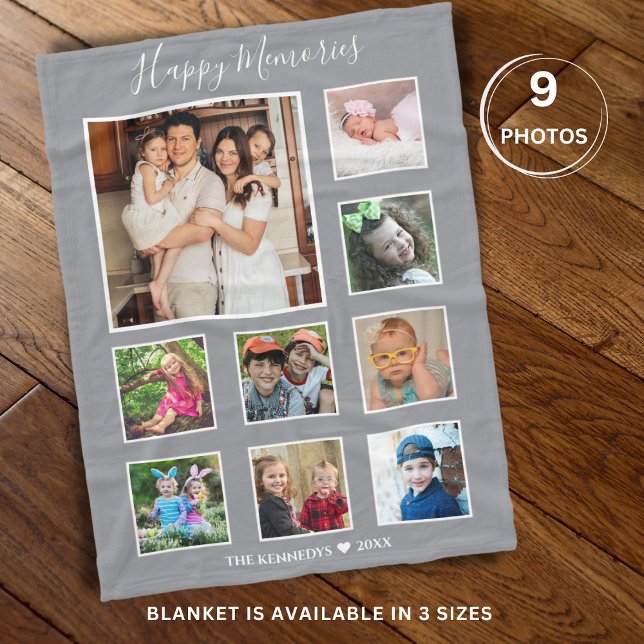 Manta Polar Crea tu propio Collage de fotos de 9 familias gris (Create Your Own 9 Family Photo Collage Gray Fleece Blanket
)