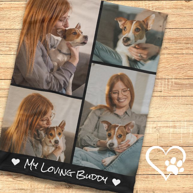Manta Polar Crea tu propio perro Mascota 4 Collage de fotos ne (Create Your Own Pet Dog 4 Photo Collage Black Fleece Blanket
)