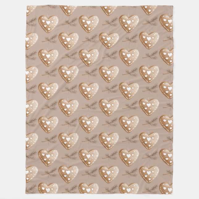 Manta Polar Cream Gingerbread Cookie Hearts Navidades (Anverso)