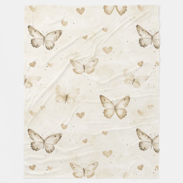 Manta Polar Cream Hearts Butterflies Christmas (Anverso)
