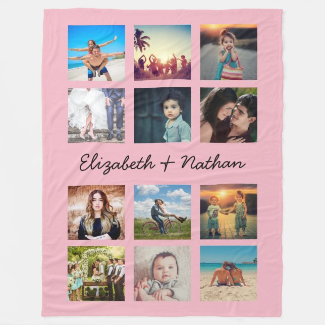 Manta Polar Crear rosa la familia de Collages de fotos Persona (Anverso)