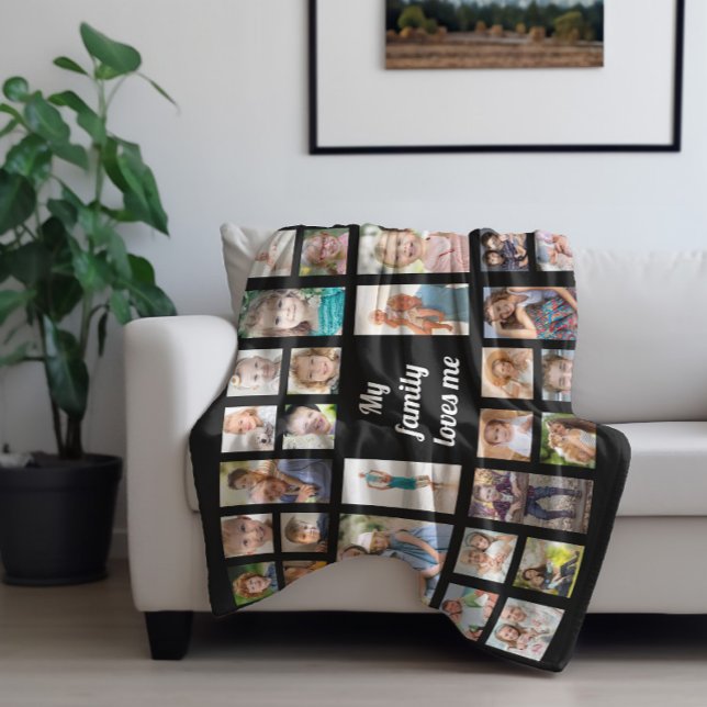 Manta Polar Crear su propio Collage de fotos familiar de 32 ("My family loves me" photo fleece blanket)
