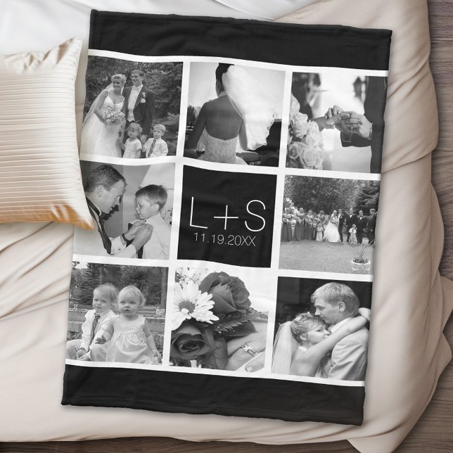 Manta Polar Crear su propio monograma de Collage de fotos Boda (Personalized wedding anniversary fleece blanket)