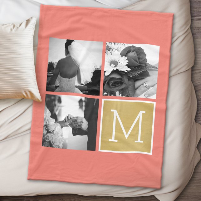 Manta Polar Crear su propio monograma de Collage de fotos Boda (Personalized wedding anniversary fleece blanket)