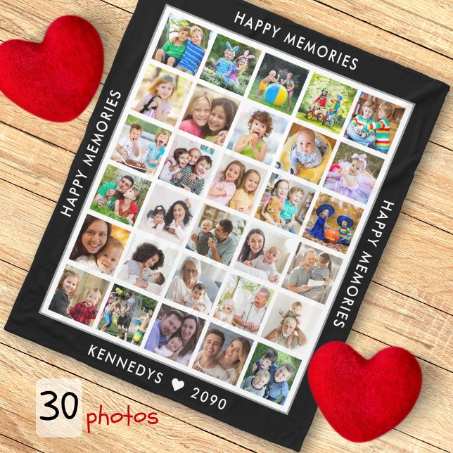 Manta Polar Crear su propio nombre de familia de 30 Collages d (Create Your Own 30 Photo Collage Family Name Black Fleece Blanket
)
