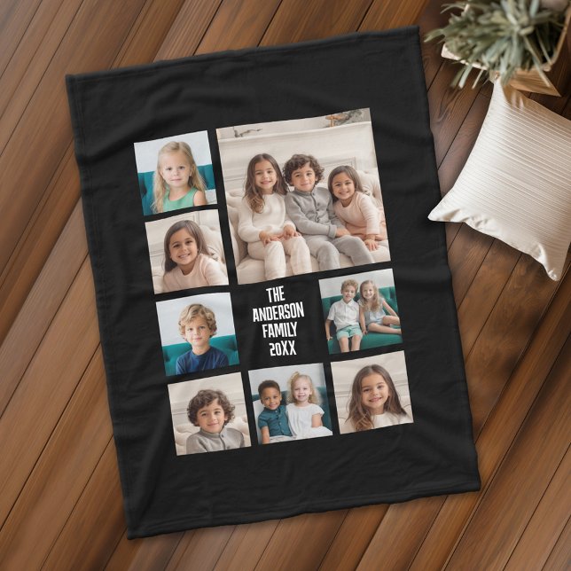 Manta Polar Crear un Collage de fotos Personalizado con 8 foto (Personalized fleece blanket with 8 photos and a monogram)