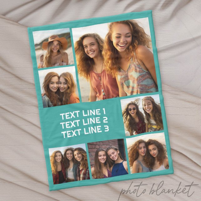 Manta Polar Create a Custom Photo Collage with 7 Photos - Text (Custom Photo Blanket - Makes a Great Gift)